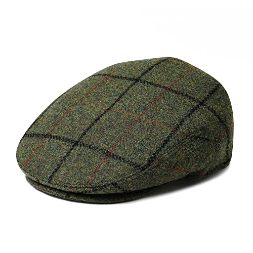 Men Wool Plaid Ivy Gatsby Newsboy Cap - color: Plaid Green, size: 7 7/8