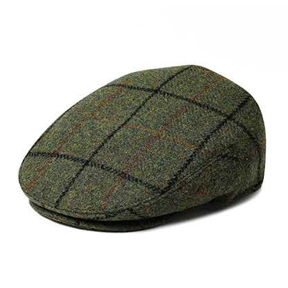 Men Wool Plaid Ivy Gatsby Newsboy Cap - color: Plaid Green, size: 7 7/8