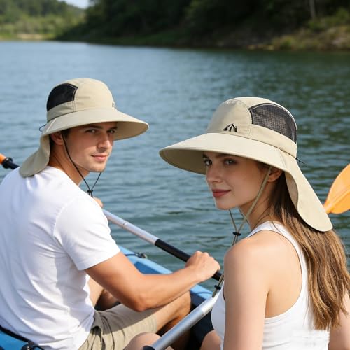 UV Sun Protection Hat Women Foldable Neck Flap Wide Brim Fishing Hat with Ponytail Hole for Women - color: Khaki