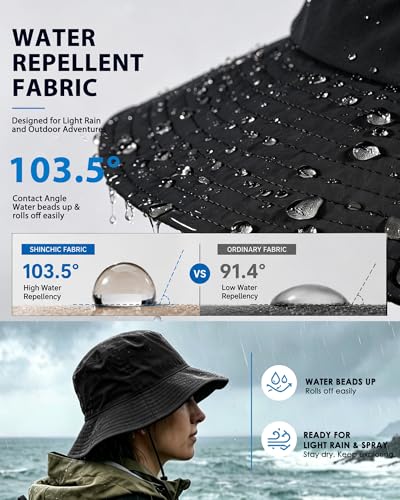 Water-Resistant UPF 50+ Sun Bucket Hat Packable Brimmed for Women Men - color: Black