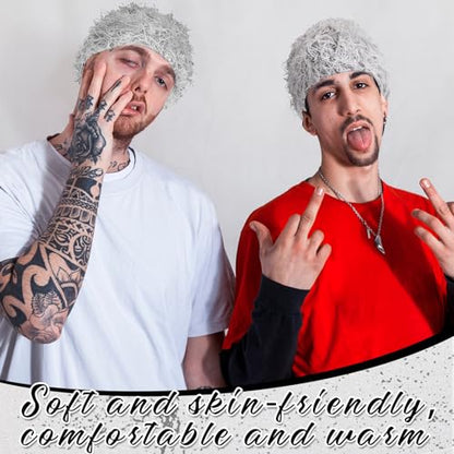 Chuarry Distressed Knitted Beanie Fuzzy Winter Hat - color: Assorted Gray White