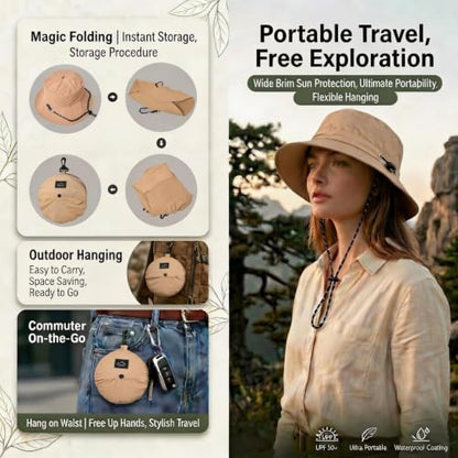Honnesserry Bucket Hats for Woman Men Outdoor UV Sun Protection Hat Nylon - color: Khaki