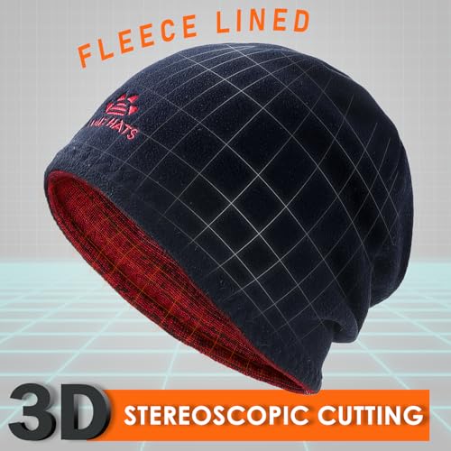 Lvaiz Winter Fleece Lined Beanie Hat for Men Women Reversible Skull Cap - color: Red+deep Blue