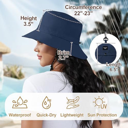 Packable Bucket Hat for Women Waterproof UV Protection Sun Hat - color: Navy
