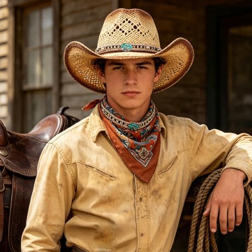 Straw Cowboy Hat for Women, Cowgirl Hat Wide Brim Western Cowboy Hat - color: Style9