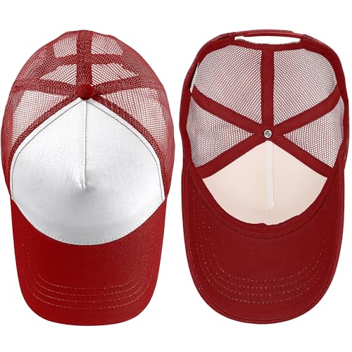 Falari 12 Pack Bulk Wholesale Mesh Trucker Hats 5 Panel and 6 Panel Baseball Caps for Men and Women - color: 5 Panel - Burgundy