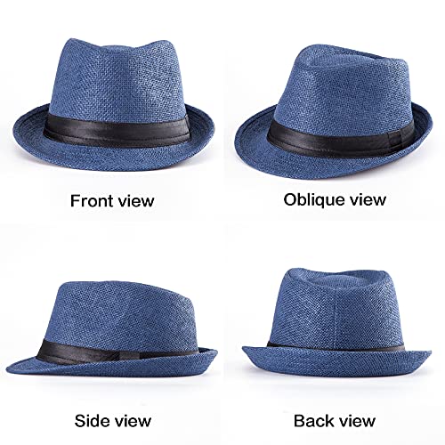 XL Straw Fedora Hats for Men Summer Trilby Beach Travel Panama Casual 7 1/2 - color: Navy