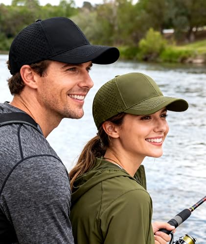 2 Pack Snapback Hats for Men Women Quick Dry Workouts Hat - color: Army Green + Black