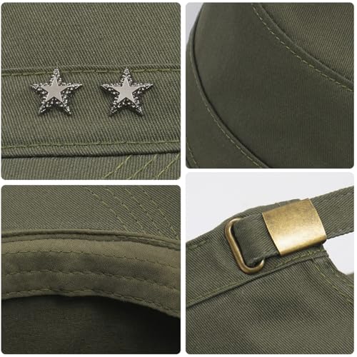 Initlove Cadet Army Cap Military Unisex Flat Top Hat for Men Women - color: Star Green