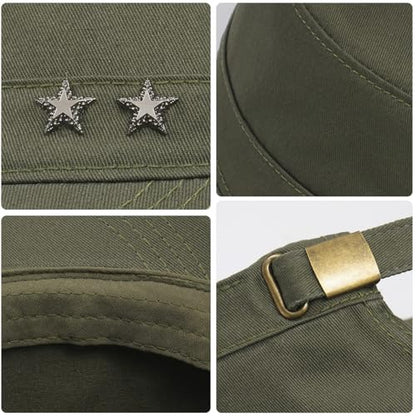 Initlove Cadet Army Cap Military Unisex Flat Top Hat for Men Women - color: Star Green