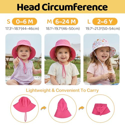 Toddler Bucket Hats UPF 50+ Baby Sun Hat Adjustable Kids Sun Protection Summer Hat Wide Brim Beach Hat for Boys Girls 0-6Y - color: Rose Red+flower, size: 2-6 Years