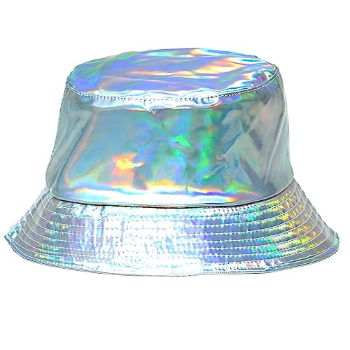 Rave Bucket Hat for Women & Men - Cute Bucket Hats - Festival Hat Adjustable 50+ SPF Protection Rave Accessories - color: Holographic Silver