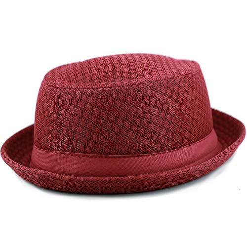 The Hat Depot Unisex Light Weight Classic Soft Cool Mesh Pork Pie hat - color: Burgundy, size: Large-X-Large