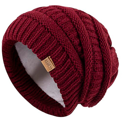 REDESS Slouchy Beanie Hat for Men and Women Winter Warm Knit Hat Chunky Soft Oversized Cable Cap - color: B3 Wine Red