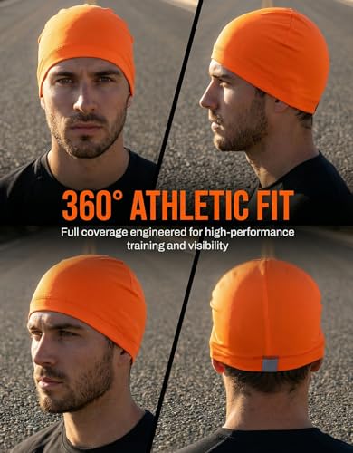 Sweat Wicking Skull Caps Cooling Helmet Liner Hat Running Beanie Cycling Skullcap Sleeping Cap for Men Women - color: Neon Orange