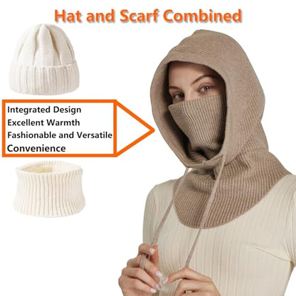 Knit Balaclava for Women Winter Hats Ski Mask Face Cover Neck Warmer - color: Wine Red