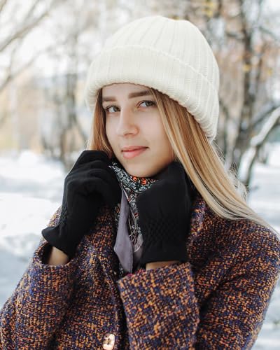 Fleece Lined Wool Beanie Hat Women Men,Winter Knit Chunky Snow Cap - color: 1-beige