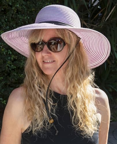 Sloggers Women's Wide Brim Braided Sun Hat with Wind Lanyard - UPF 50+ Maximum Sun Protection - color: Lavender