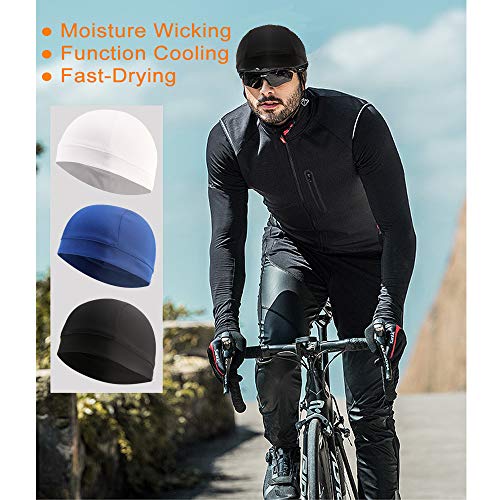 3 Pack Cooling Skull Cap Helmet Liner Sweat Wicking Breathable Hat for Men - color: Black,royal Blue,white