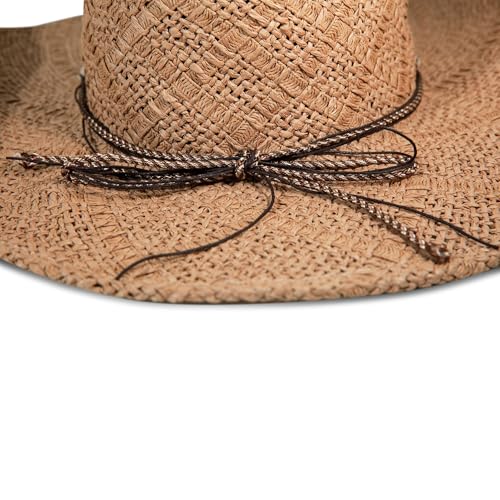 Lucky Brand Women's Straw Cowboy Hat | Rope Design | Western | Style | Fashion | Sun Protection | Breathable - color: Turquoise Beading - Natural