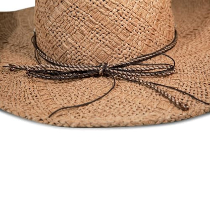 Lucky Brand Women's Straw Cowboy Hat | Rope Design | Western | Style | Fashion | Sun Protection | Breathable - color: Turquoise Beading - Natural