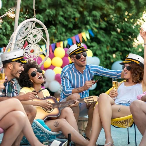 dodowin Captain Sailor Hat Set for Women Men, Yacht Rock Party Costume 4pcs - style: B-embroidered Captain Hat Set