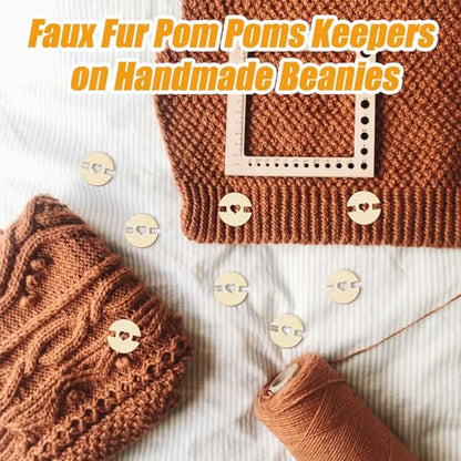 50pcs Pom Poms Buttons for Hats, 20mm Wooden Handmade Buttons Removable Love Button Faux Fur Pom Pom Holder Keepers Fastener for Knitting Beanies Caps DIY Craft Decoration