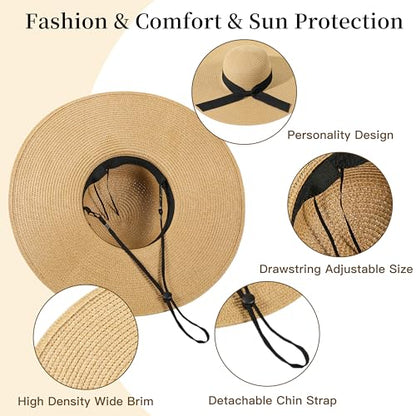 Tavaleu Beach Hat Foldable Wide Brim UV Protection for Women Summer Sun Hat - color: Khaki-4