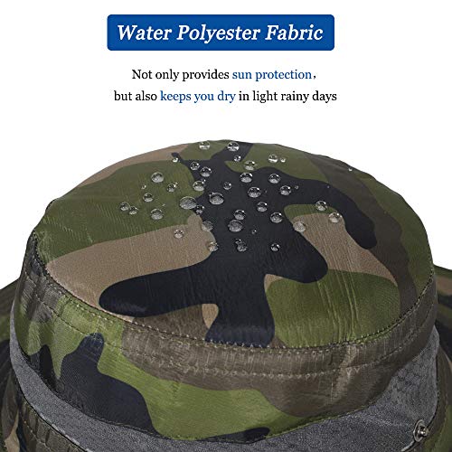 ZLYC Men Waterproof Camo Sun Hat Wide Brim Mesh Fishing Bucket Hat - color: Camo Dark Green