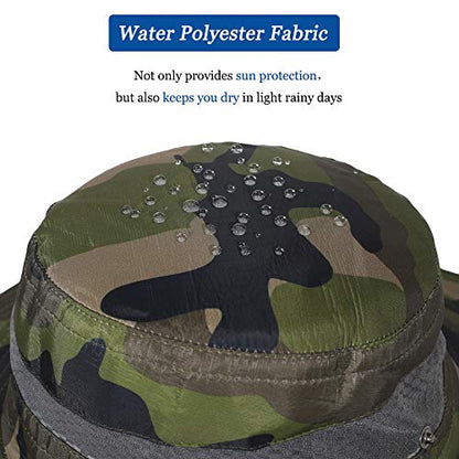 ZLYC Men Waterproof Camo Sun Hat Wide Brim Mesh Fishing Bucket Hat - color: Camo Dark Green