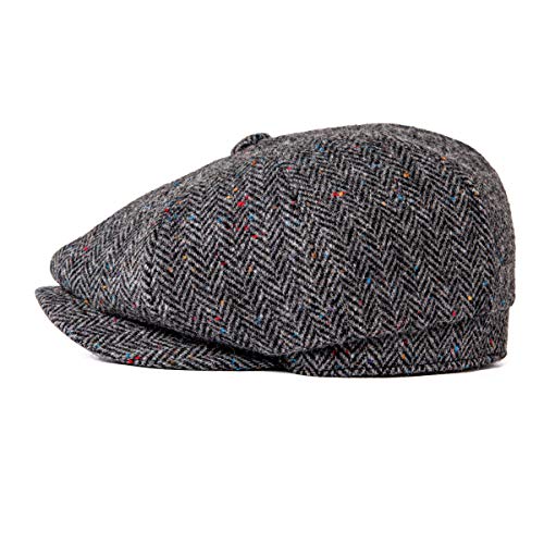 BOTVELA Men's 8 Panel Wool Blend Newsboy Flat Cap - color: Flecked Grey, size: 7 1/8