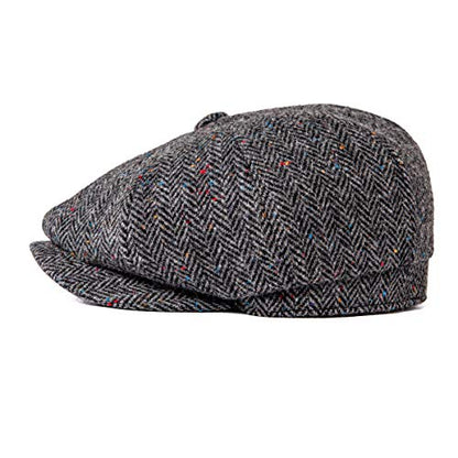 BOTVELA Men's 8 Panel Wool Blend Newsboy Flat Cap - color: Flecked Grey, size: 7 3/8