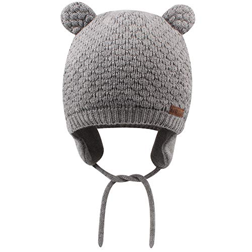 BAVST Baby Beanie Hat for Winter with Earfalp Cute Bear Kids Toddler Girls Boys Warm Knit Cap 0-2Years - color: Bear Ear 2-grey, size: 0-6 Months