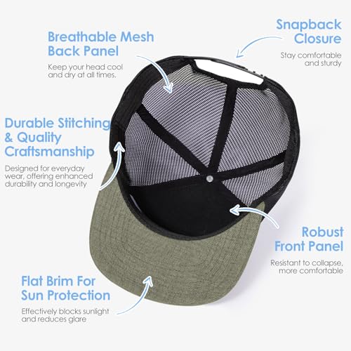 LiuSuper Men's Flat Brim Hat Adjustable Baseball Cap Water-Resistance Performance Snapback Hat Sport Cap for Men - color: Army Green