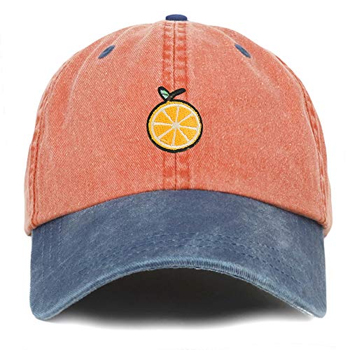 Trendy Apparel Shop Orange Patch Pigment Dyed Washed Two Tone Baseball Cap - color: Orange Navy