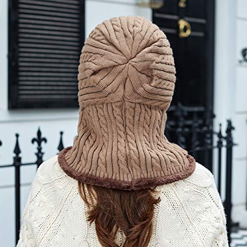 HUAMULAN Women Winter Knit Balaclava Fleece Lined Hooded Beanie Hats - color: B1-8874-kaqi, size: Medium