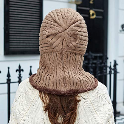 HUAMULAN Women Winter Knit Balaclava Fleece Lined Hooded Beanie Hats - color: B1-8874-kaqi, size: Medium