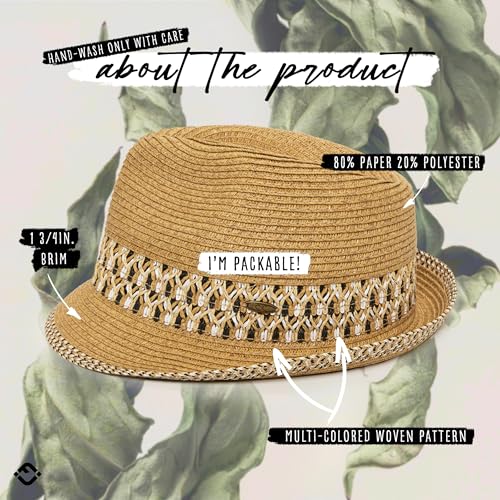 Funky Junque Short Brim Fedora Packable Sun Hat for Women - color: Brown