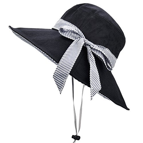 Sun Hats for Women Roll-up Wide Brim Summer Beach Hat Foldable Floppy Cotton Hat - color: Black Cotton