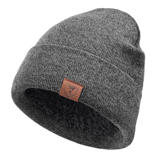 OZERO Mens Winter Hat, Fleece Lined Cuffed Beanie for Men and Women - color: Gray
