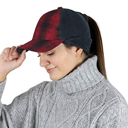 TrailHeads Women's Ponytail Trucker Hat, Running, Hiking & Outdoor Sports - color: Red Plaid