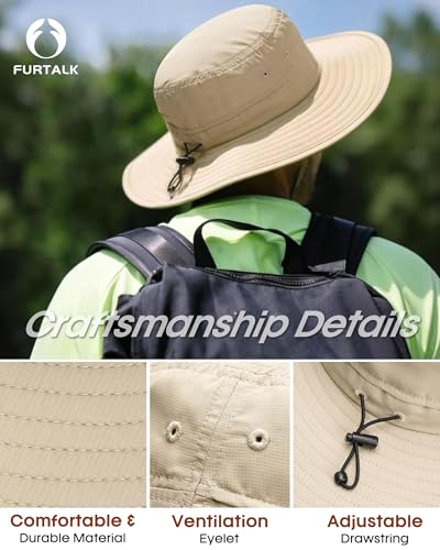 FURTALK Sun Hats for Men Women Packable Wide Brim Summer UV Protective Bucket Hat UPF 50+ Hat for Fishing Hiking - color: Khaki