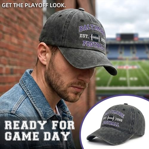 Football Hat for Men Women, Vintage Washed Embroidered City Dad Cap, Adjustable Baseball Cap for Game Day Fans - color: G-baltimore