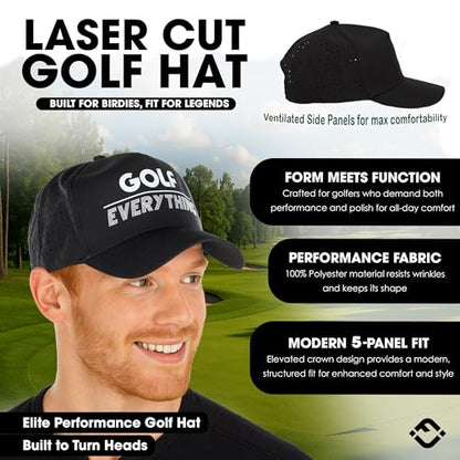 Funky Junque Mens High Crown Golf Hat, Performance Golf Cap - color: Golf Over Everything - Black