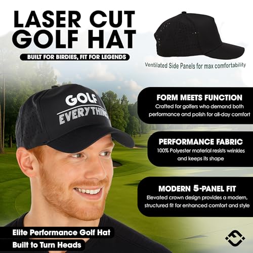Funky Junque Mens High Crown Golf Hat, Performance Golf Cap - color: Golf Over Everything - Black