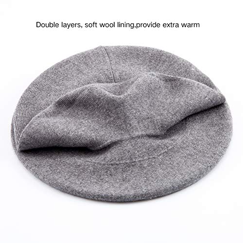 LADYBRO Rhinestone Beret Hats for Women 2 Layers Wool Knit Cap Lady Winter - color: Light Grey (Floral Pattern)