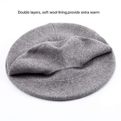 LADYBRO Rhinestone Beret Hats for Women 2 Layers Wool Knit Cap Lady Winter - color: Light Grey (Floral Pattern)