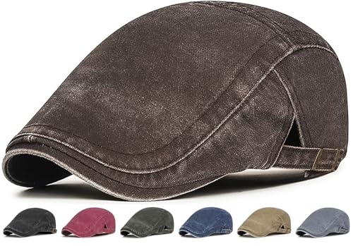 Initlove Mens Newsboy Cap Washed Beret Ivy Hat Flat Hats for Cabbie Driving - color: Coffee