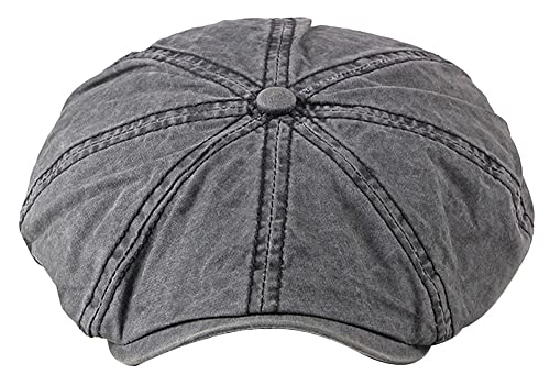 Mens 8 Panel Washed Cotton Newsboy Cap, Outdoor Sun Protection Flat Cap - color: Black