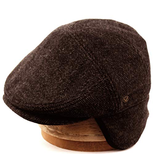 EPOCH Wool Blend Herringbone Winter Ivy Cabbie Hat w/Fleece Earflaps – Driving Hat - color: Ive2341brown, size: Large